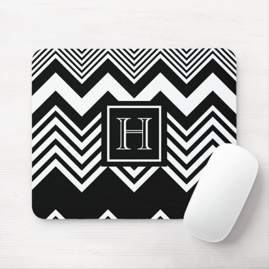 Zwarte en witte Chevron Muismat (Met muis)