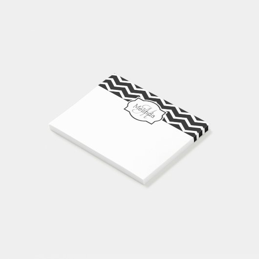 Zwarte en witte Chevron Naam Monogramed Post-it® Notes (Schuin)