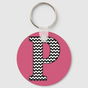 Zwarte en witte Chevron P Monogram Basic Sleutelha Sleutelhanger