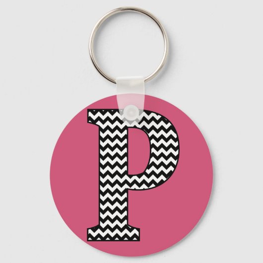 Zwarte en witte Chevron P Monogram Basic Sleutelha Sleutelhanger (Voorkant)