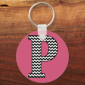 Zwarte en witte Chevron P Monogram Basic Sleutelha Sleutelhanger (Voorkant)