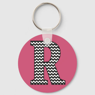 Zwarte en witte Chevron R Monogram Basic Sleutelha Sleutelhanger