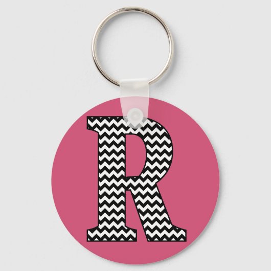 Zwarte en witte Chevron R Monogram Basic Sleutelha Sleutelhanger (Voorkant)