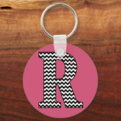 Zwarte en witte Chevron R Monogram Basic Sleutelha Sleutelhanger (Voorkant)