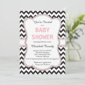 Zwarte en witte Chevron, roze, Baby shower Kaart (Staand voorkant)