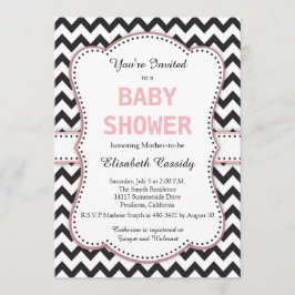Zwarte en witte Chevron, roze, Baby shower Kaart