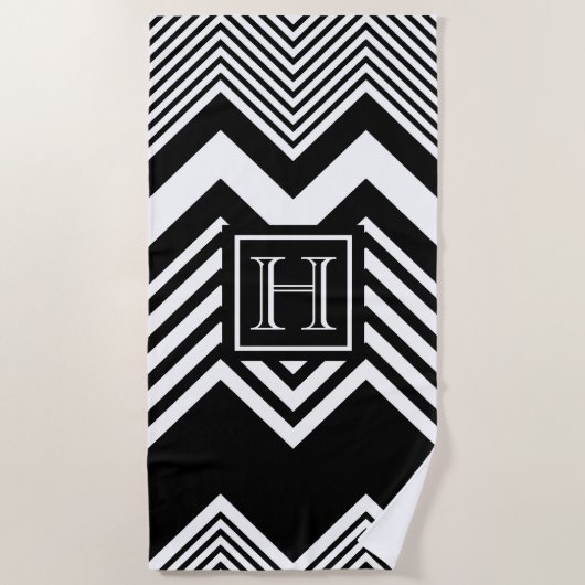 Zwarte en witte Chevron Strandlaken (Voorkant)