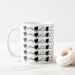 Zwarte en witte Chevron Stripe harten Geometric Koffiemok