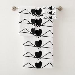 Zwarte en witte Chevron Stripe Hearts Bad Handdoek