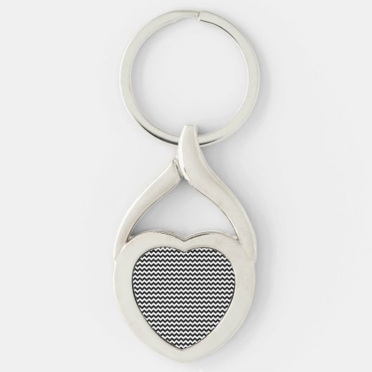 Zwarte en witte Chevron Stripe Sleutelhanger (Voorkant)