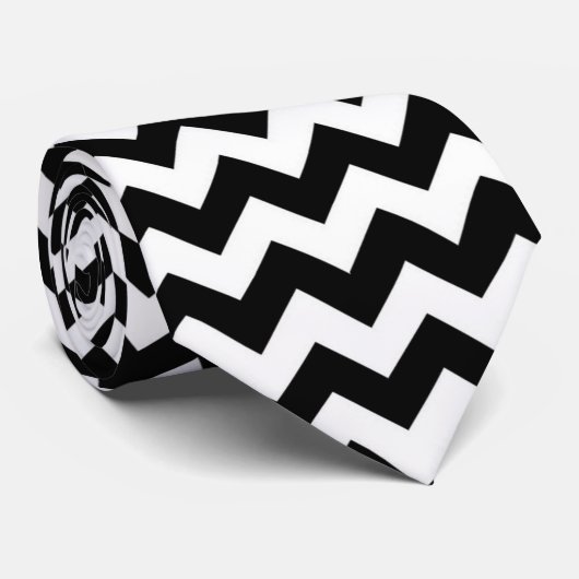 Zwarte en witte Chevron Stripe Stropdas (Opgerold)