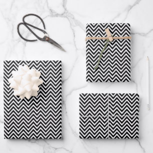 Zwarte en witte  Chevron Stripes Inpakpapier Vel