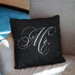 Zwarte en witte Chevron Stripes "Mr" Kussen<br><div class="desc">Zijn en Hers decoratief script typografie ontwerp.</div>