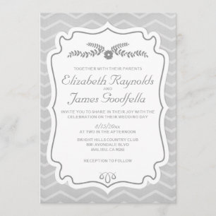 Zwarte en witte Chevron Stripes Wedding-uitnodigin Kaart