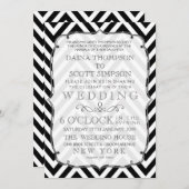 zwarte en witte Chevron Wedding Invite Kaart (Voorkant / Achterkant)