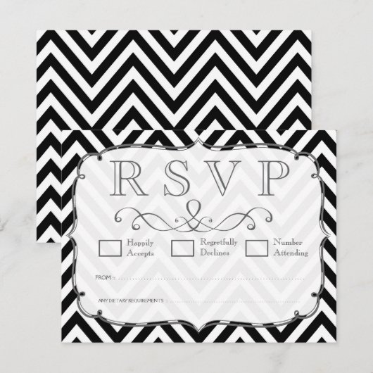  zwarte en witte Chevron Wedding RSVP-kaarten RSVP Kaartje (Voorkant / Achterkant)