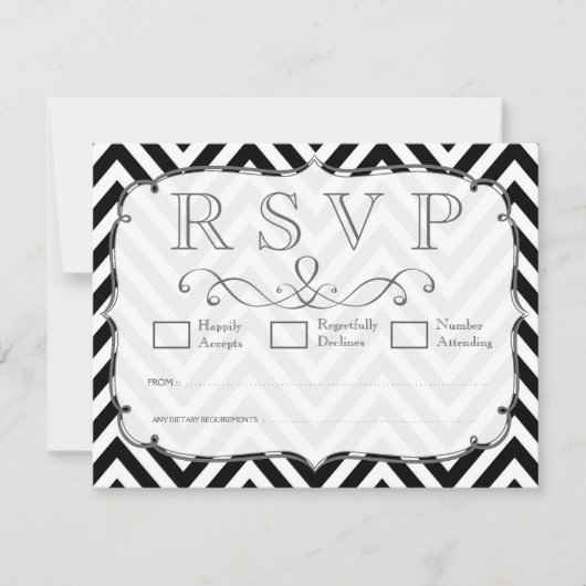 zwarte en witte Chevron Wedding RSVP-kaarten RSVP Kaartje (Voorkant)