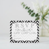  zwarte en witte Chevron Wedding RSVP-kaarten RSVP Kaartje (Staand voorkant)