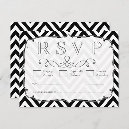 zwarte en witte Chevron Wedding RSVP-kaarten RSVP Kaartje (Voorkant / Achterkant)