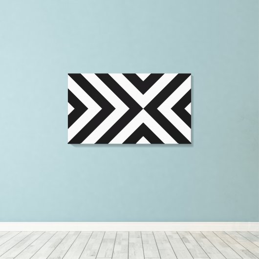 Zwarte en witte Chevrons Canvas Afdruk (Insitu (Houten vloer))