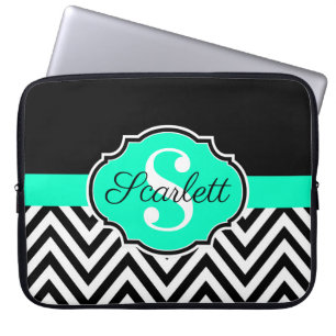 Zwarte en witte Chevrons Laptop Sleeve