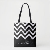 Zwarte en witte Chevrons met Monogram Tote Bag (Voorkant)