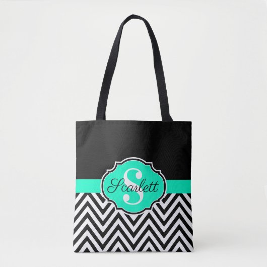 Zwarte en witte Chevrons Tote Bag (Voorkant)