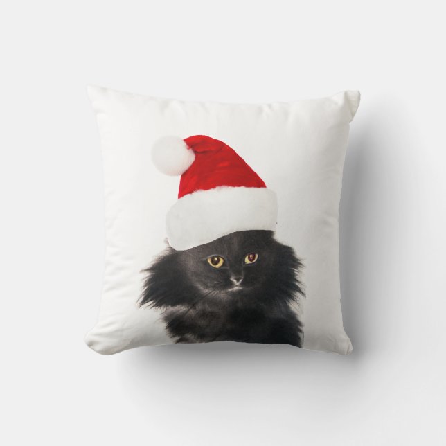 ZWARTE EN WITTE CHRISTMAS CAT MET SANTA CLAUS PET KUSSEN (Voorkant)