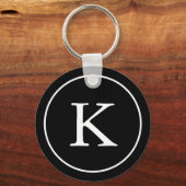 Zwarte en witte cirkel | Monogram Initiaal Sleutelhanger (Voorkant)