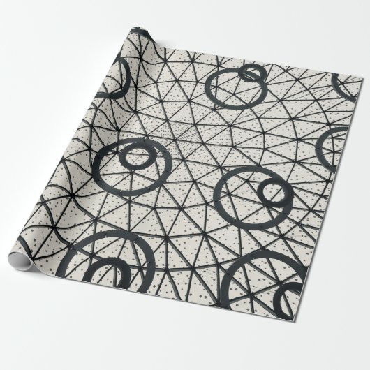 Zwarte en witte cirkels cadeaupapier (Uitgerold)