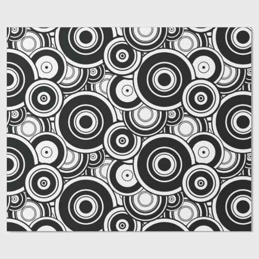 Zwarte en witte cirkels cadeaupapier (Vlak)
