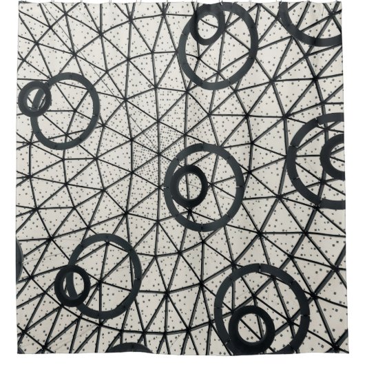 Zwarte en witte cirkels douchegordijn (Voorkant)