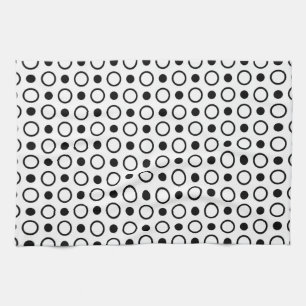 Zwarte en witte cirkels en pooldots theedoek