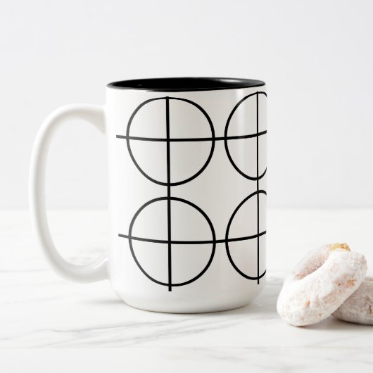 Zwarte en witte cirkels Stripes Geometrisch Tweekleurige Koffiemok (Met donut)