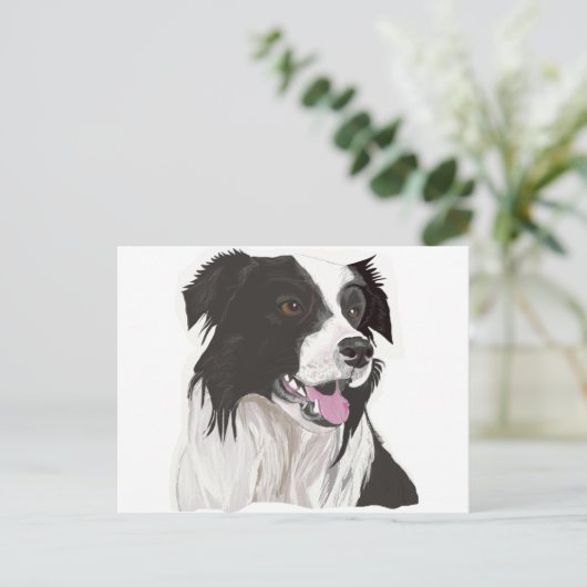 zwarte en witte collie bruine ogen briefkaart (Staand voorkant)