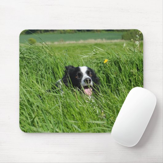 Zwarte en witte collie in Grass Muismat (Met muis)