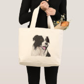 Zwarte en witte collie met bruine ogen grote tote bag (Voorkant (product))
