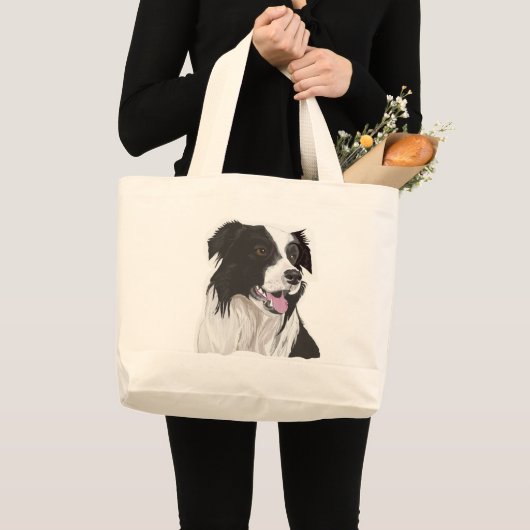 Zwarte en witte collie met bruine ogen grote tote bag (Voorkant (product))