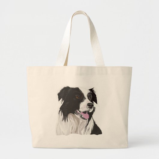 Zwarte en witte collie met bruine ogen grote tote bag (Voorkant)