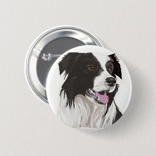 Zwarte en witte collie met bruine ogen ronde button 5,7 cm (Voorkant /achterkant)