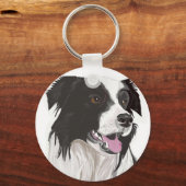 Zwarte en witte collie met bruine ogen sleutelhanger (Voorkant)