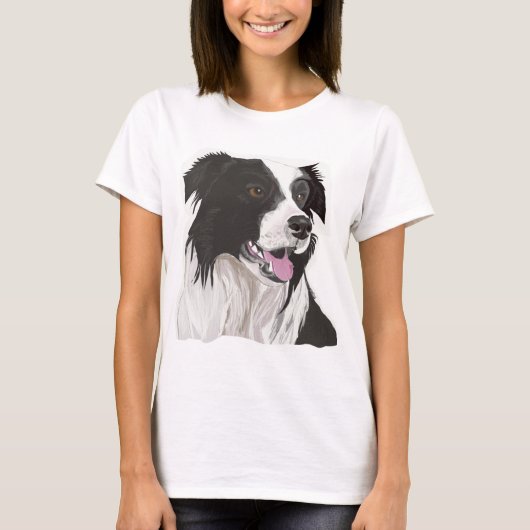 Zwarte en witte collie met bruine ogen t-shirt (Voorkant)