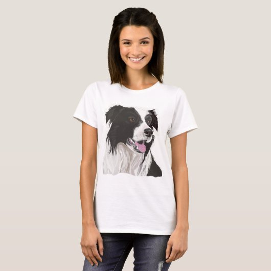 Zwarte en witte collie met bruine ogen t-shirt (Voorkant volledig)
