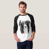 Zwarte en witte collie met bruine ogen t-shirt (Voorkant volledig)