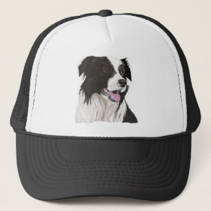 Zwarte en witte collie met bruine ogen trucker pet