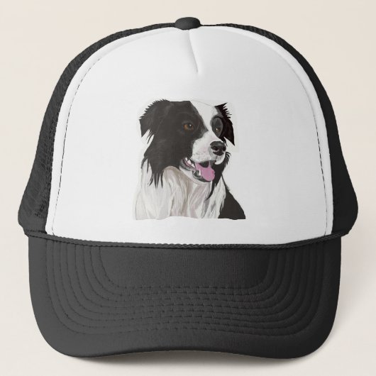 Zwarte en witte collie met bruine ogen trucker pet (Voorkant)