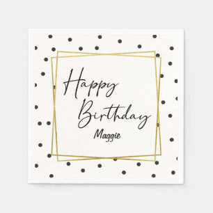 Zwarte en witte Confetti Stippen Birthday voor haa Servet