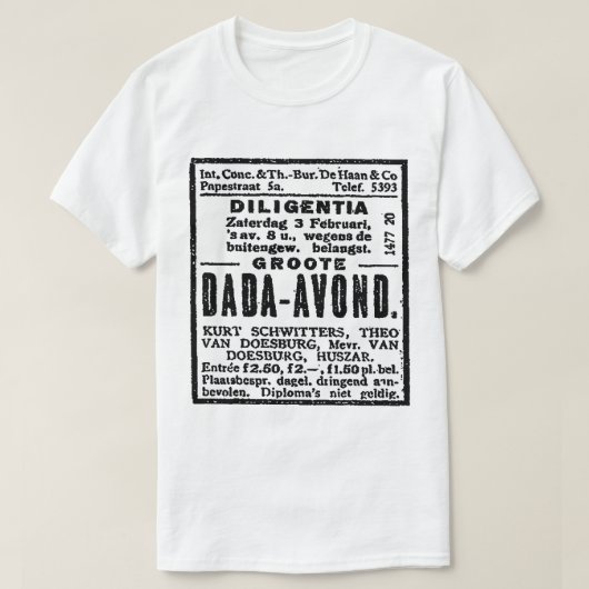 ZWARTE EN WITTE DADA ART NEWSPAPER ADVERT T-SHIRT (Design voorkant)