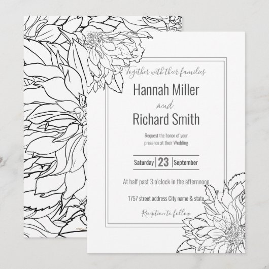 Zwarte en Witte Dahlia Flower Kaart (Voorkant / Achterkant)