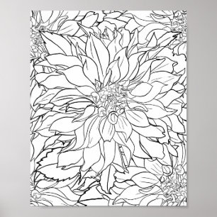 Zwarte en Witte Dahlia Flower Poster